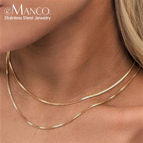 Emanco Mm Stainless Steel Snake Box Chain Necklace Gold Color Choker