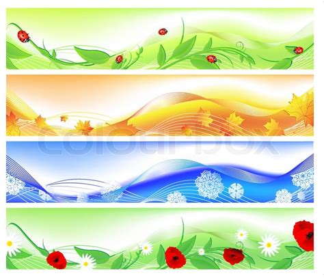 Horizontal Four Seasons Web Banners Summer Autumn Winter And Spring