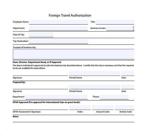 FREE 8 Sample Travel Authorization Forms In PDF MS Word