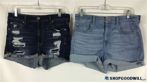 2pc American Eagle Aeo Blue Denim Hi Rise Shortie Shorts Bundle Women