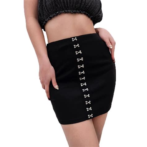 Slim Black Pencil Skirts Women Rivet Party Skirt For Female Sexy Mini