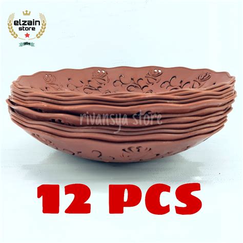 Jual 12 Pcs 1 Lusin Piring Rotan Plastik Buah MOTIF BUNGA 21 Cm