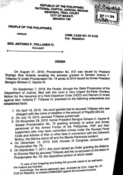 Arrest Trillanes Makati Court Inquirer News