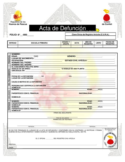 Acta De Defuncion Proyecto Bebe Huevo Acta De Defunci N Entidad