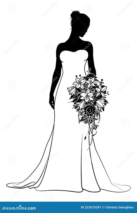 Bride Bridal Wedding Dress Silhouette Woman Design Stock Vector