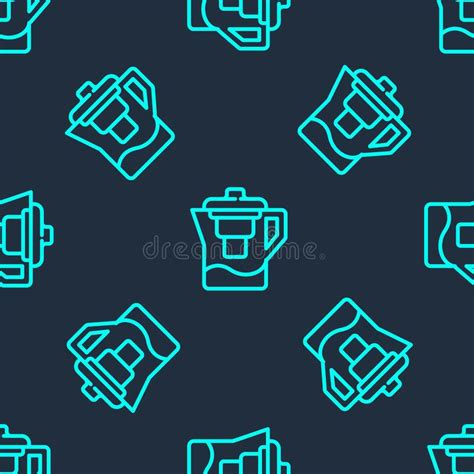 Green Line Water Jug With A Filter Icon Isolated Seamless Pattern On