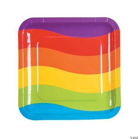 Rainbow Party Color Stripes Square Paper Dinner Plates 8 Ct