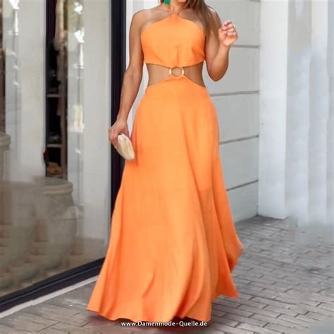 Kleider Neckholder Maxi Kleid Rmellos Sommerkleid Orange