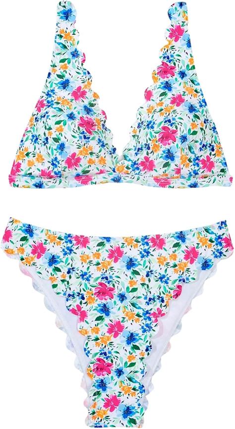 Amazon SOLY HUX Bikini Sets For Women Floral Print Scallop Trim