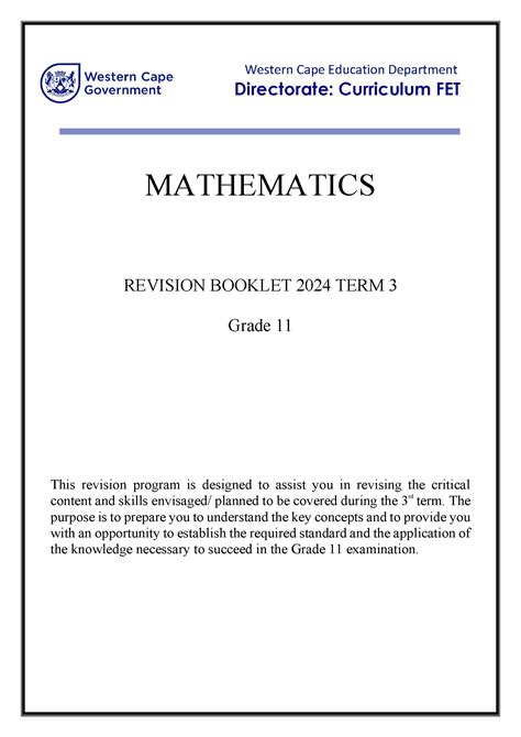 Mathematics Gr 11 Revision T3 Wced Eportal