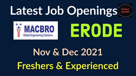 Latest Jobs In Erode Jobs In Macbro Jobs In Veerapanchatram Job