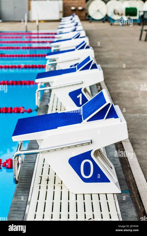 Olympic 50m Outdoor Pool Starting Blocks Stock Photo Alamy