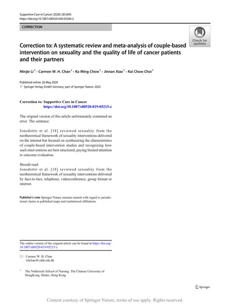 Correction To A Systematic Review And Meta Analysis Of Couple Based Intervention On Sexuality