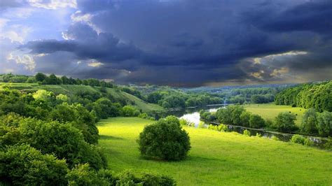 Wallpaper Sunlight Landscape Forest Hill Lake Nature Grass Sky