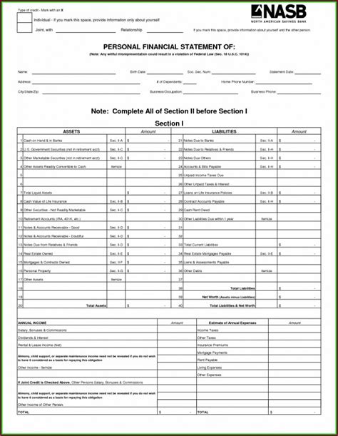 Personal Financial Statement Template Word Templates-2 : Resume Examples