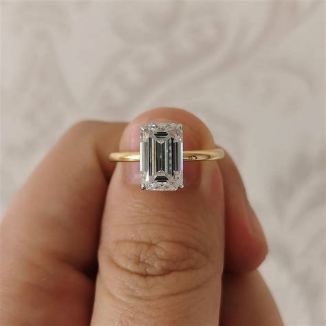 3 5ct Emerald Cut Moissanite Engagement Ring With Hidden Halo Two Tone