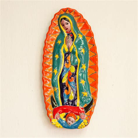 UNICEF Market Talavera Style Ceramic Wall Sculpture Of The Virgin