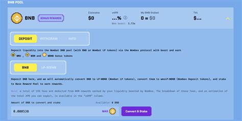 Deposit BNB Or Wombat LP And Earn WMX WOM And WBNB On Wombex DappBay