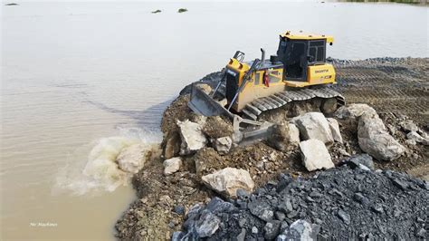 Amazing Land Reclamation Construction Mighty Bulldozer Moving Rock With