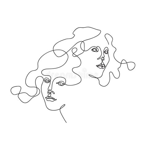 Two Female Faces Are Drawn With One Line Continuous Line Vector