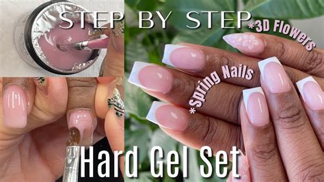 Step By Step Hard Gel Builder Gel Full Set Of Nail FRENCH TIP AND 3D