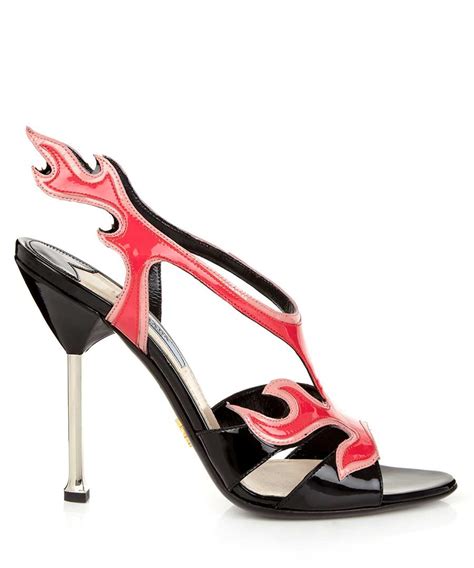 Prada Leather Flame Heels In Red Designer Footwear Sale Prada And Miu