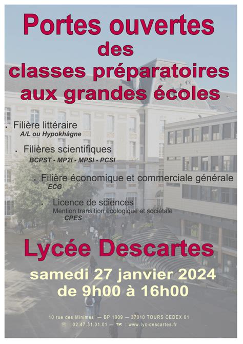 Portes Ouvertes des CPGE et de la Licence du lycée Descartes Tours