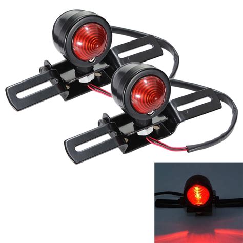 2 Pcs Kc Wd Fgzxd Motorcycle Retro Round Brake Light With License Plate