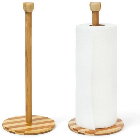 Relaxdays Set Of Bamboo Kitchen Roll Holders Wooden Paper Towel