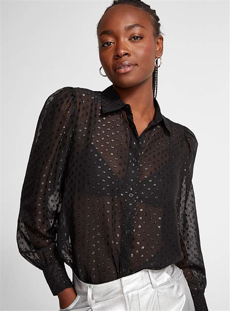 Glittering Swiss Dot Sheer Loose Blouse Ichi Simons