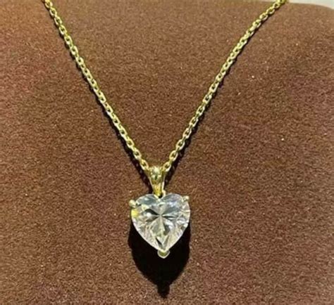 1 50Ct Heart Moissanite Diamond Necklace 14K Solid Gold Etsy