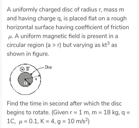 A Uniformly Charged Disc Of Radius R Mass M And Having Charge Q Is