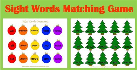 Memorizing The Moments Christmas Sight Words Matching Game