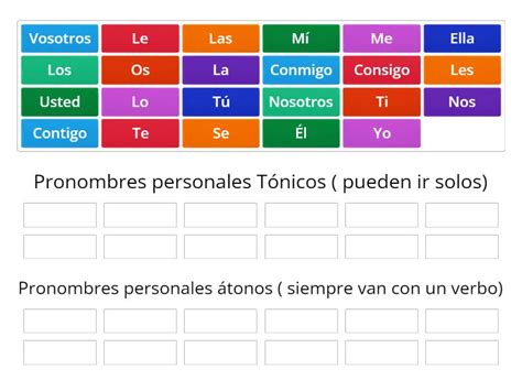 Pronombres Personales T Nicos Y Tonos Ordenar Por Grupo