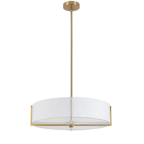 Dainolite Preston 4 Light Aged Brass Shaded Pendant Light With White