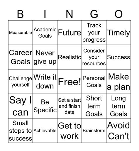 Goals Bingo Card