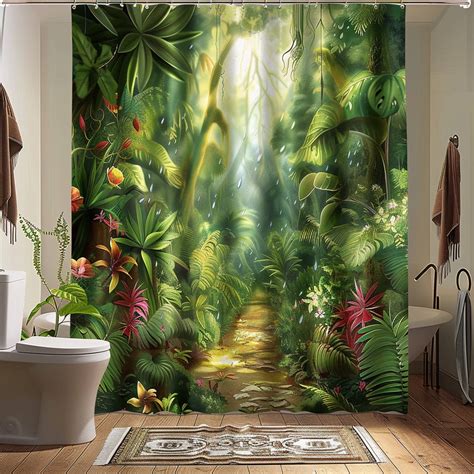 Exotic Tropical Rainforest Shower Curtain Lush Greenery Exotic Plants