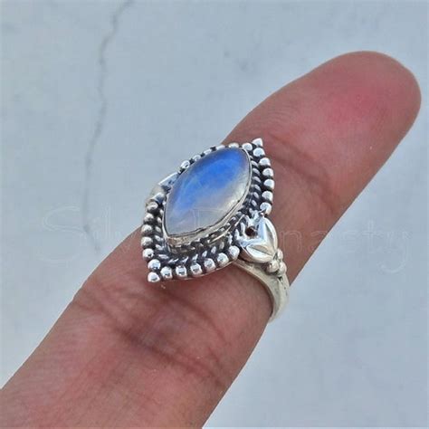 Natural Rainbow Moonstone Gemstone Ring Sterling Silver Etsy