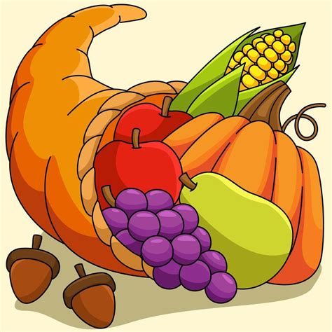 Thanksgiving Cornucopia Colored Cartoon Illustration 8208782 Vector Art ...