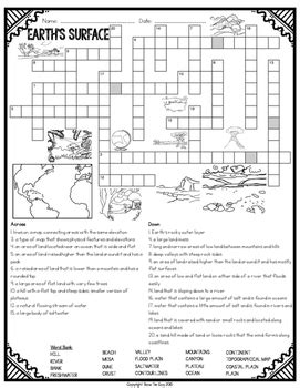 Earth S Surface Crossword By Bow Tie Guy And Wife Tpt