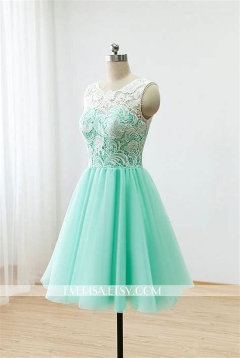 Custom Lace Bridesmaid Dress Prom Dress Mint Green Dress Knee Short ...