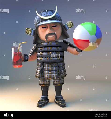 D Cartoon Oriental Samurai Warrior In Traditional Armour Holding A