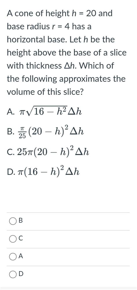 Solved A Cone Of Height H And Base Radius R Has A Chegg