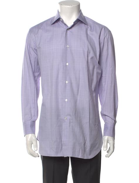 Brioni Plaid Print Long Sleeve Dress Shirt Grey Dress Shirts