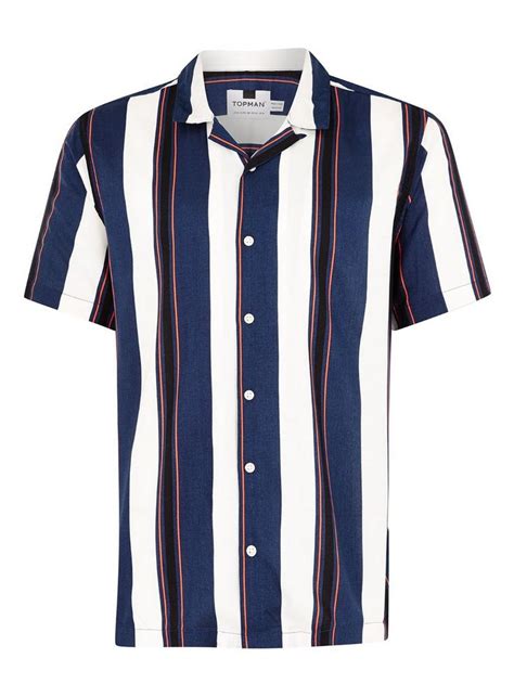 Blue And White Striped Classic Shirt Topman Striped Short Sleeve