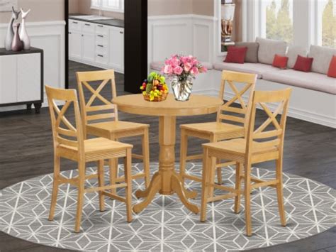 Jaqu5 Oak W 5 Pc Counter Height Set Dining Table And 4 Bar Stools 1 Kroger