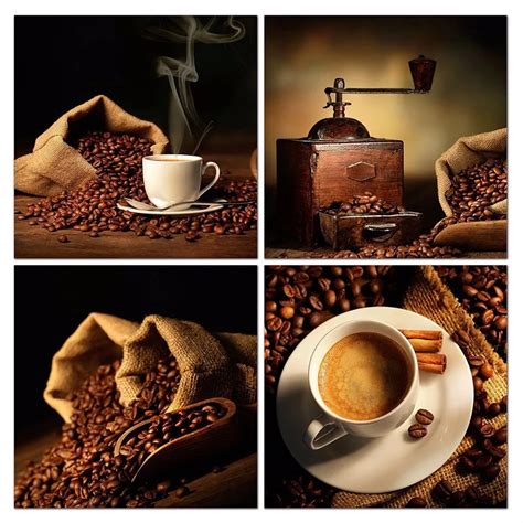 4 Panel Canvas Painting Coffee Bean Painting On Canvas Wall Art Modular ...