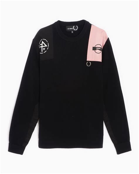 Fred Perry X Raf Simons Printed Military Men S Sweater Black Sk