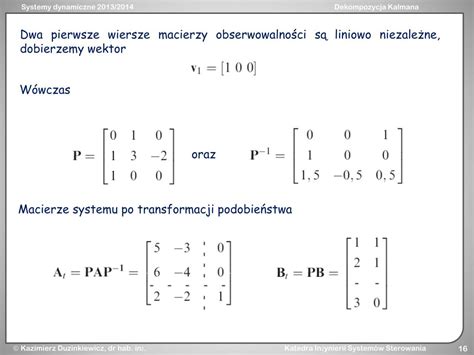 PPT Dekompozycja Kalmana systemów niesterowalnych i nieobserwowalnych