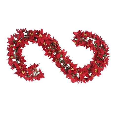 6 Red Poinsettia Floral Artificial Christmas Garland Unlit